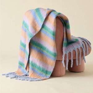 Anthropologie Pastel Striped Fringe Throw - Peach, Lavender, Mint, Sky Blue